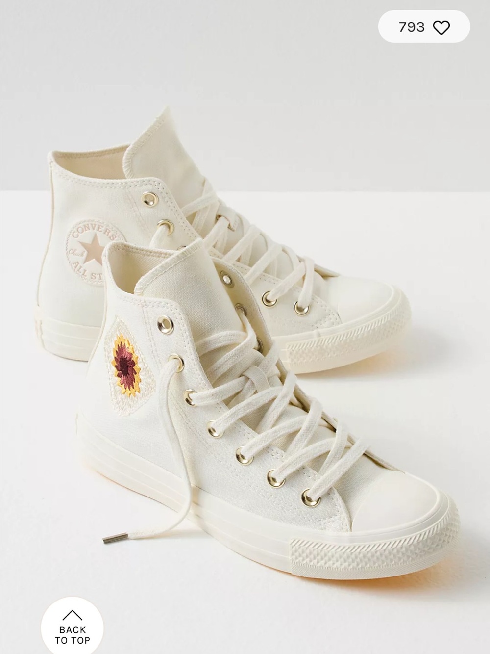 Converse Cream High-Top Sneakers with Sunflower Patch